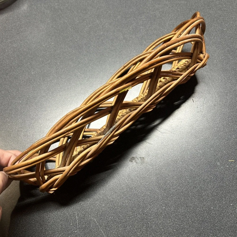Vintage Woven Wicker Weave Oval Baguette Bread Basket French Country 14